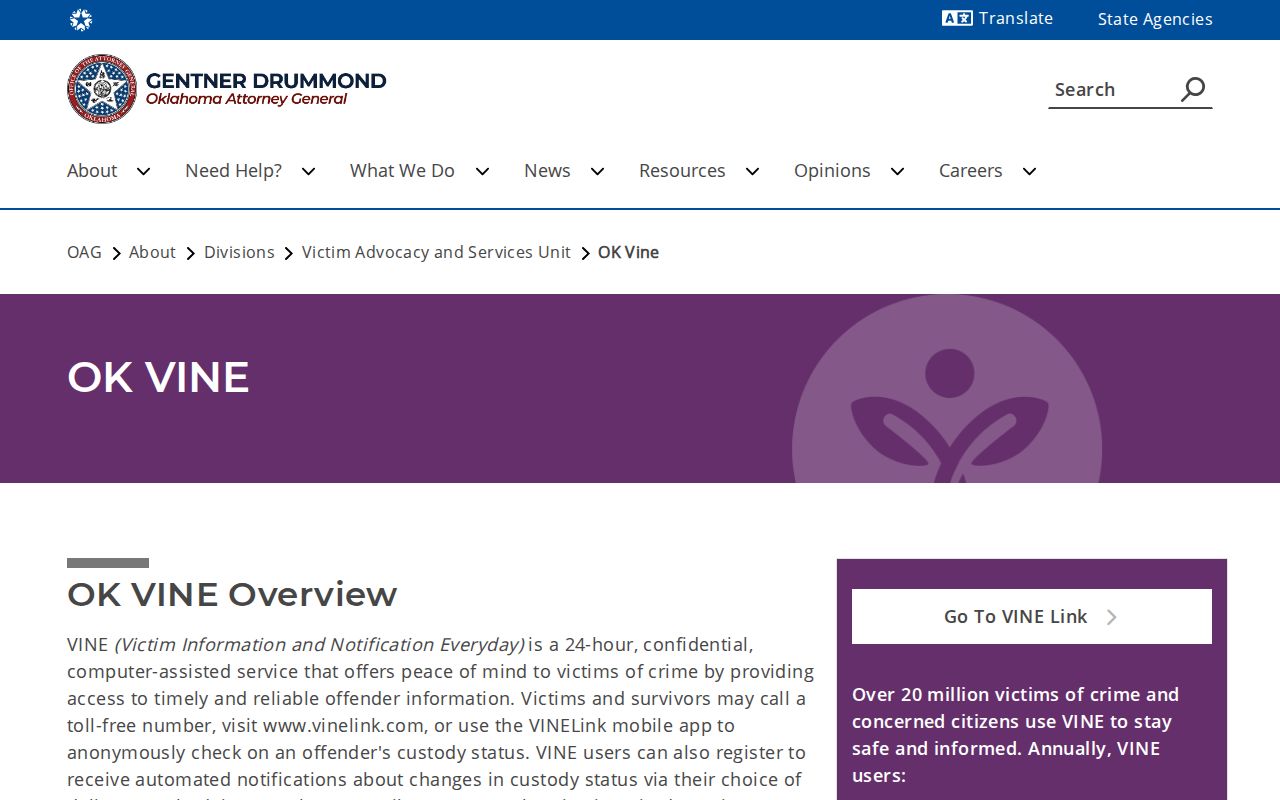 Oklahoma VINE notification methods for Caddo County release alerts